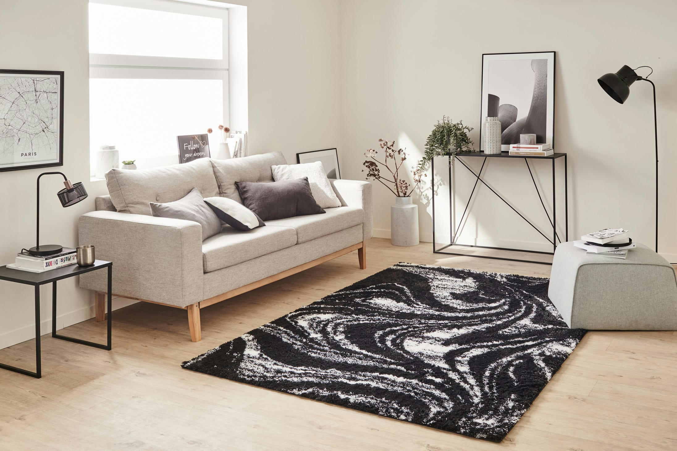 OSLO - Tapis shaggy moderne design noir - 120x160 cm