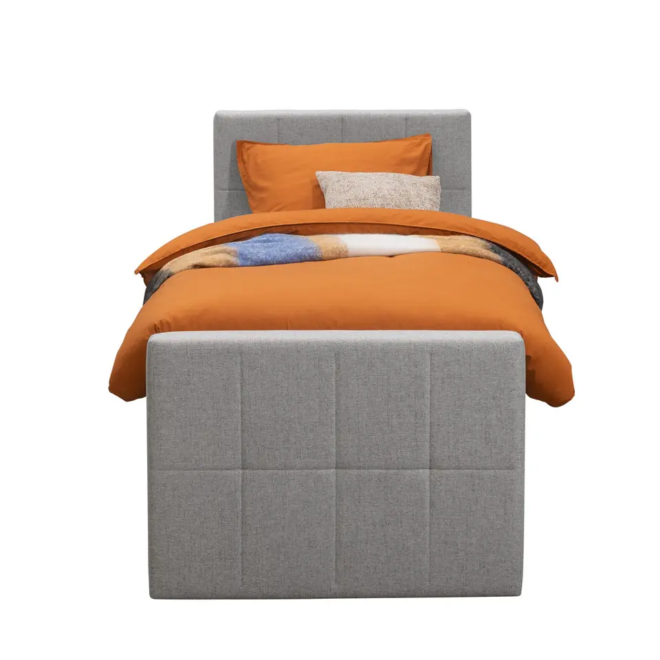 Boxspring met opbergruimte en voetbord Liv geblokt - lichtgrijs - 90x200cm