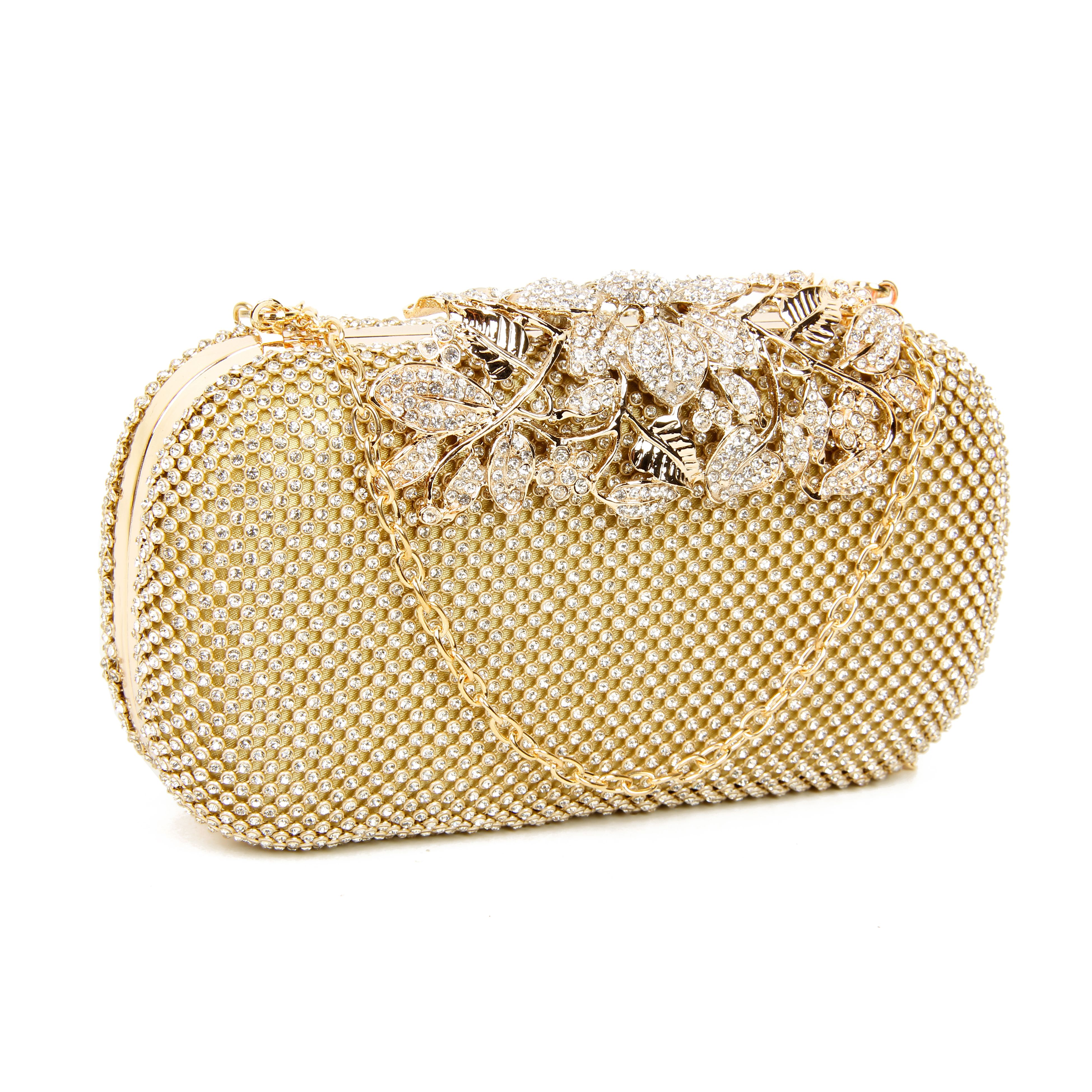 JFY Crystal Clasp Double Side Diamante Clutch Bag