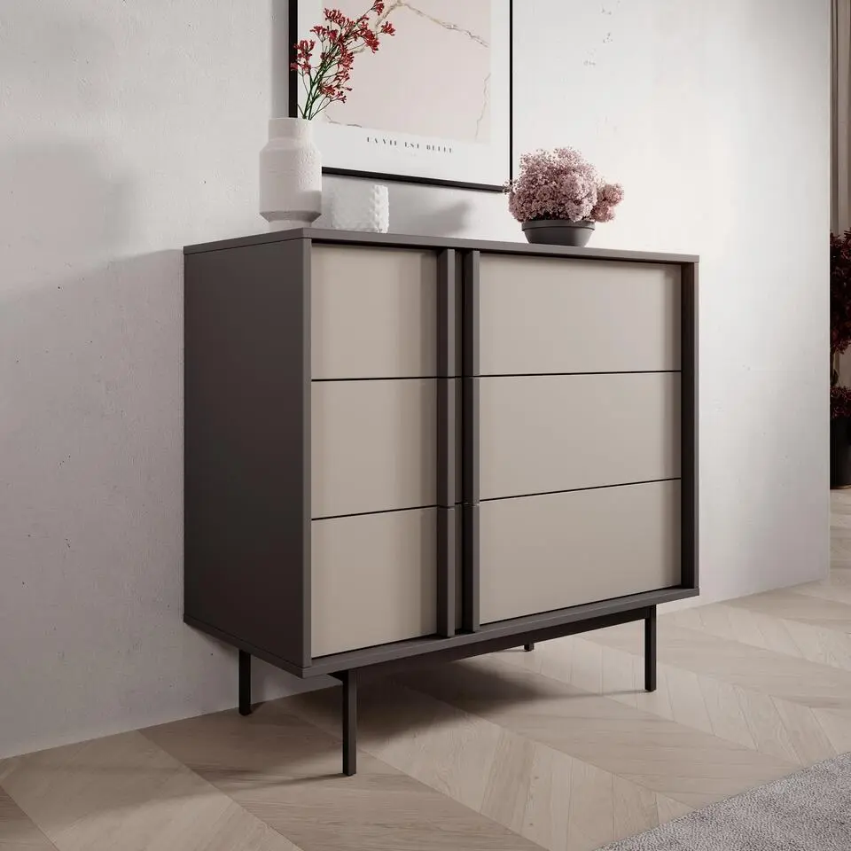 Meubella - Antigo - Ladekast 3 lades - Beige/Antraciet - 93x43x87 cm