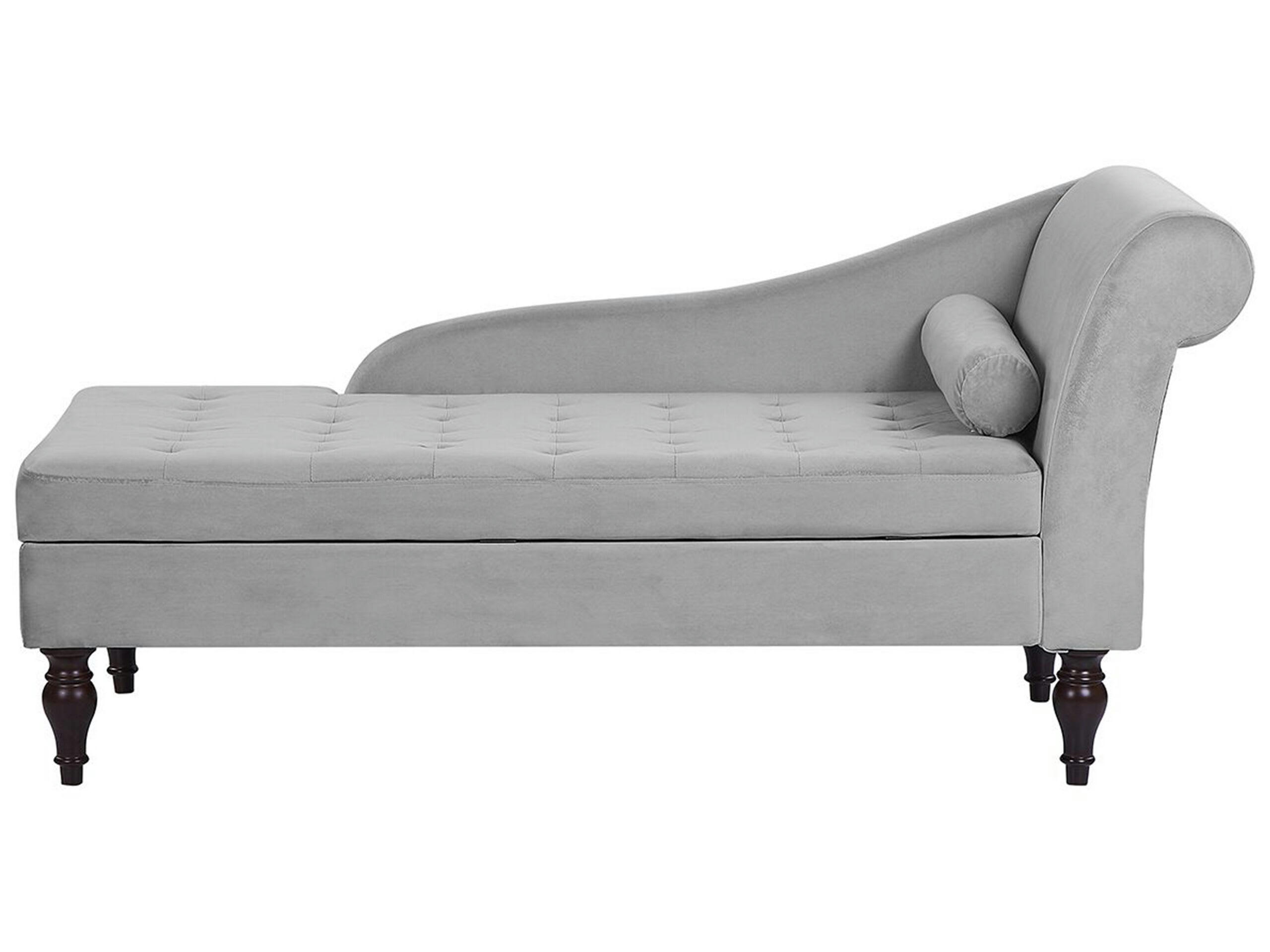 PESSAC - Chaise longue en velours gris clair avec rangement II