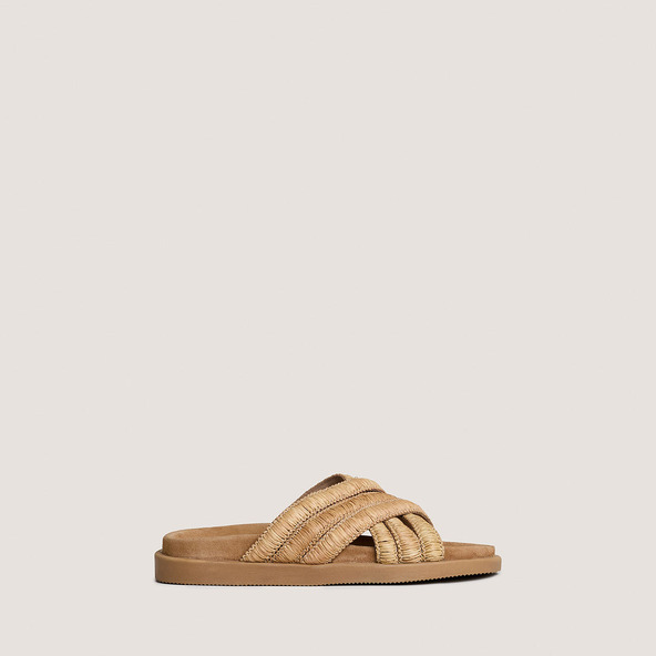 Mules à brides superposéesen raphia beige | WONG