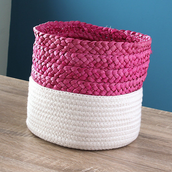 Panier bicolore blanc et rose en corde