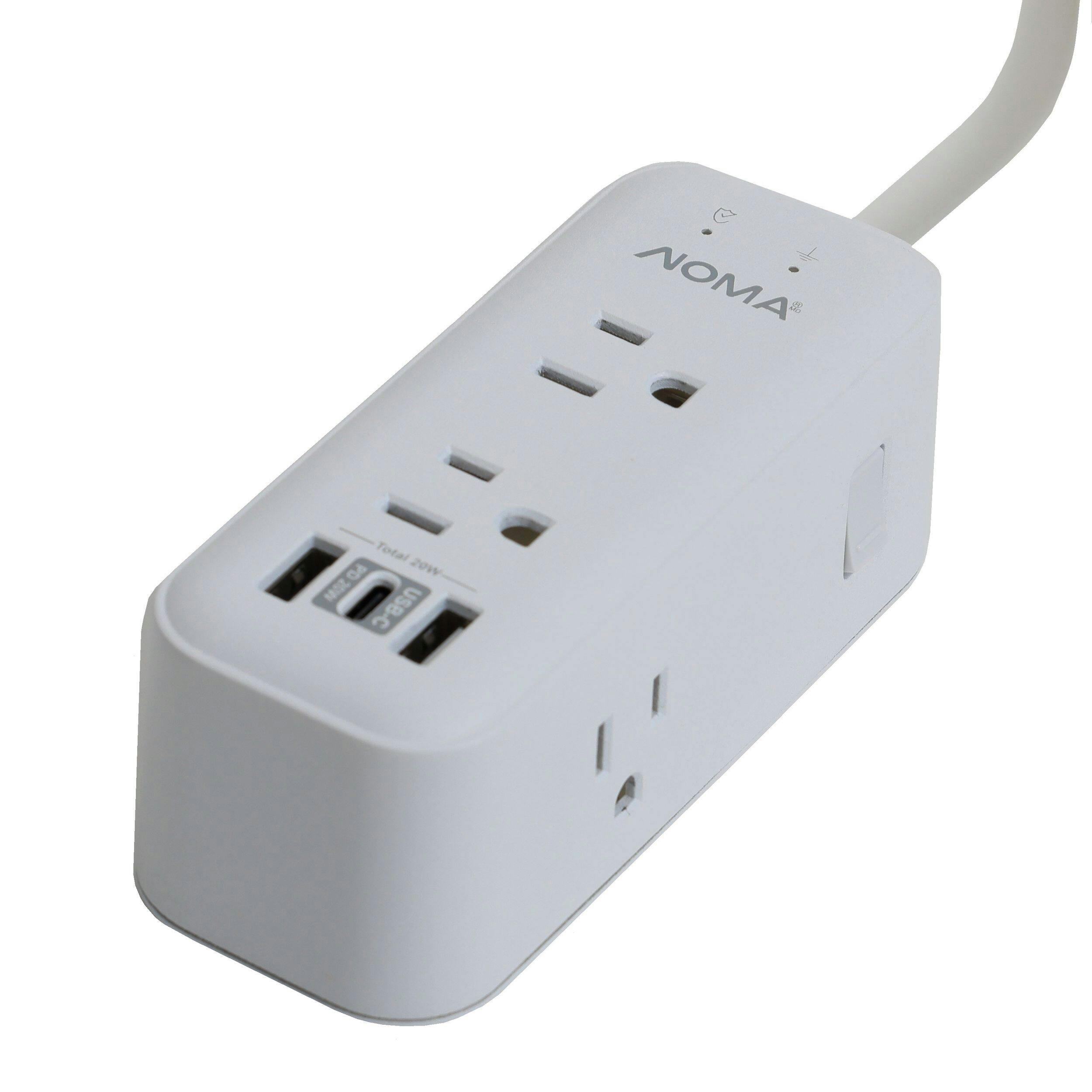 NOMA 4-Outlet Power Bar with 2 USB/USB-C Charging Ports
