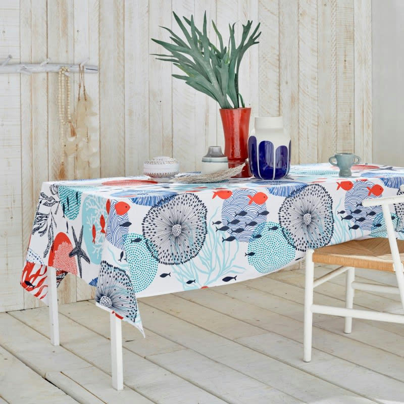 NAUTIQUE - Nappe en coton enduit acrylique  bleu  ronde 160 cm