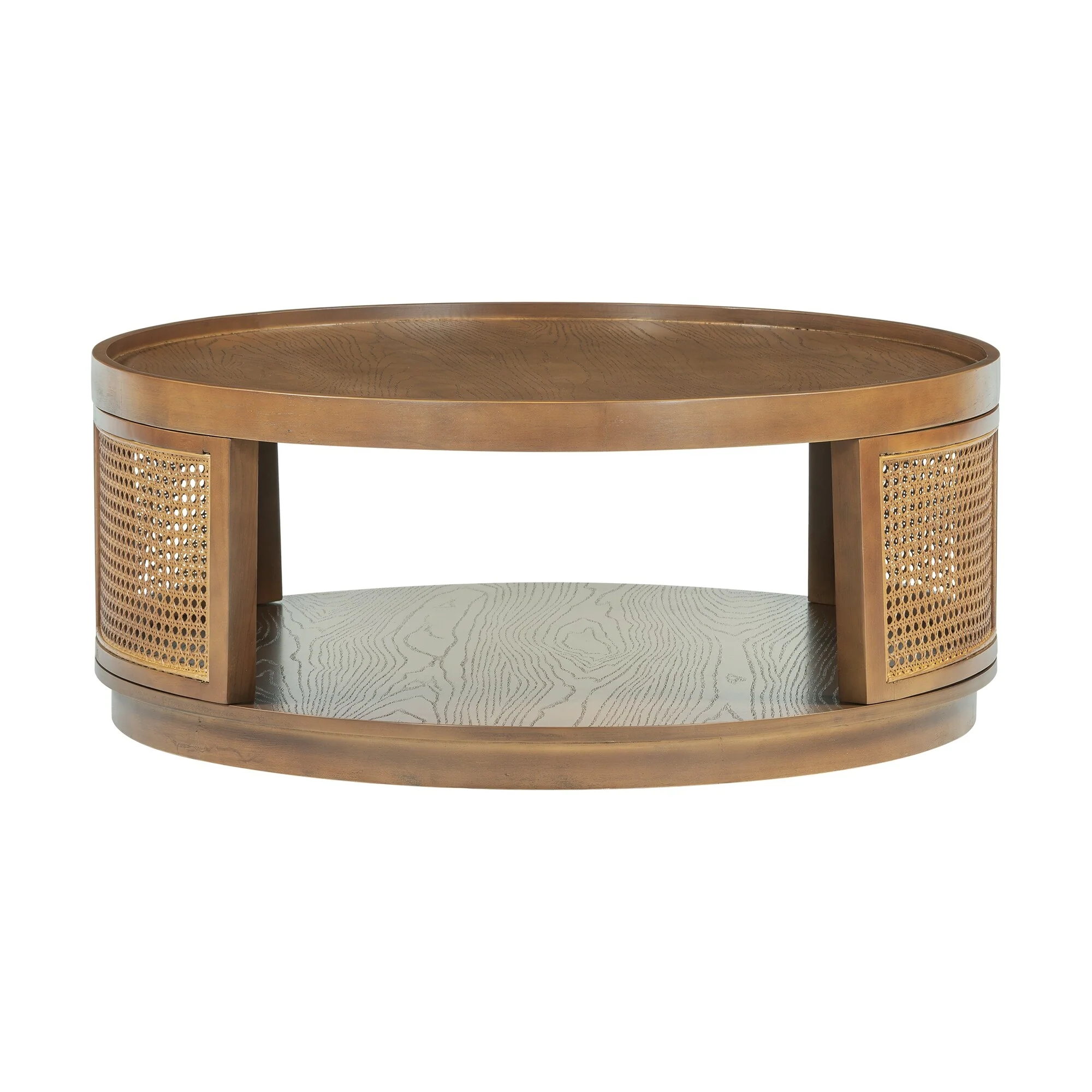 37'' Wooden Mid-Century Modern Coffee Table with PE Rattan Side - 37.1'' D x 37.1 W x 15.2 H