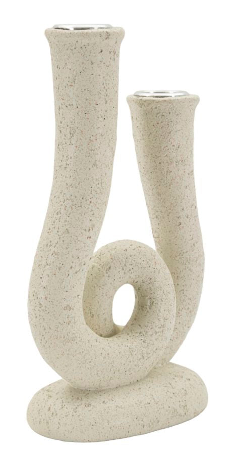 Crèmekleurige metalen kaarsenhouder 12x7x20 cm