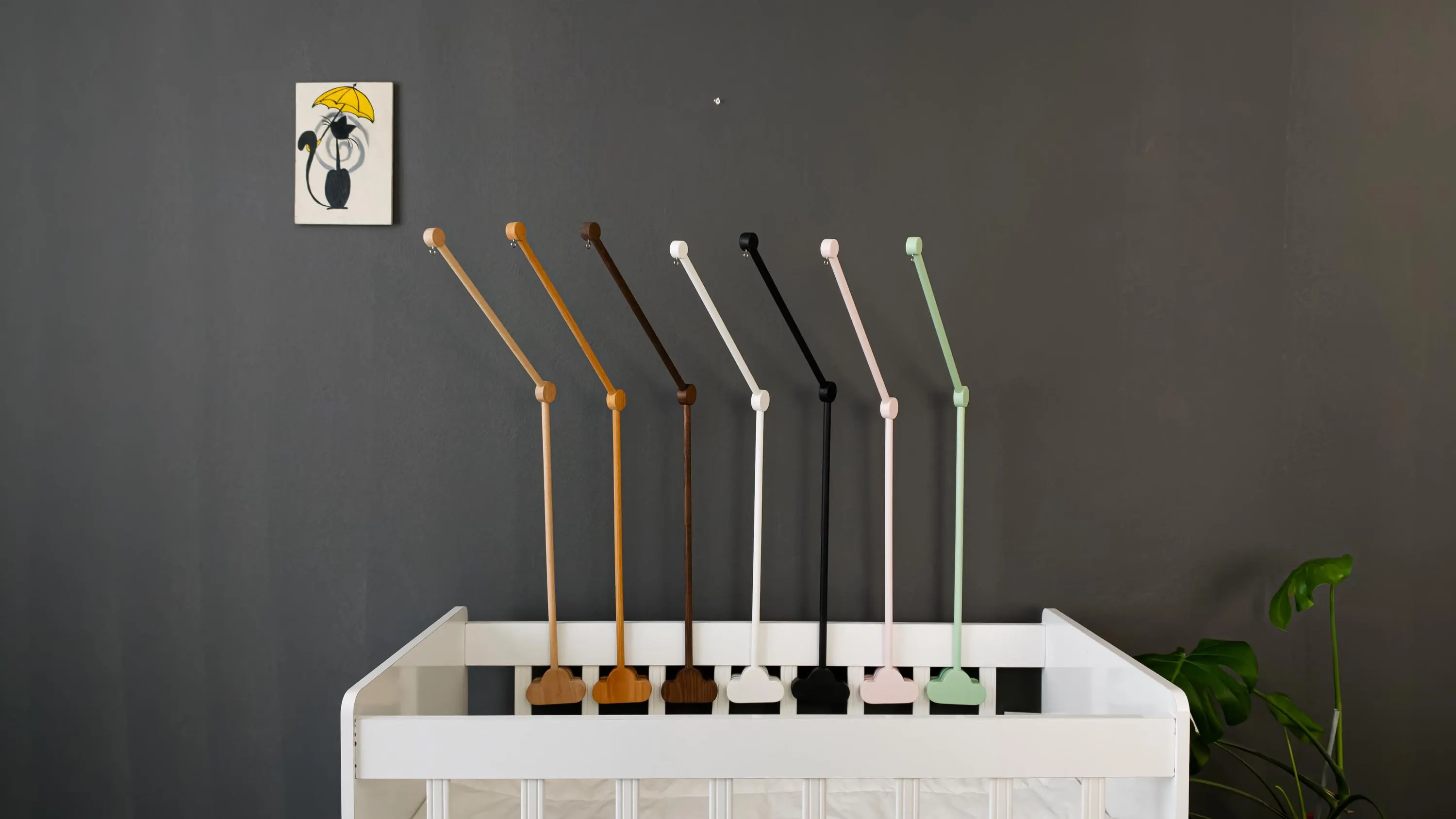 Natural Wood Baby Crib Mobile Holder, Handcrafted, Universal Design, Tool-Free Assembly