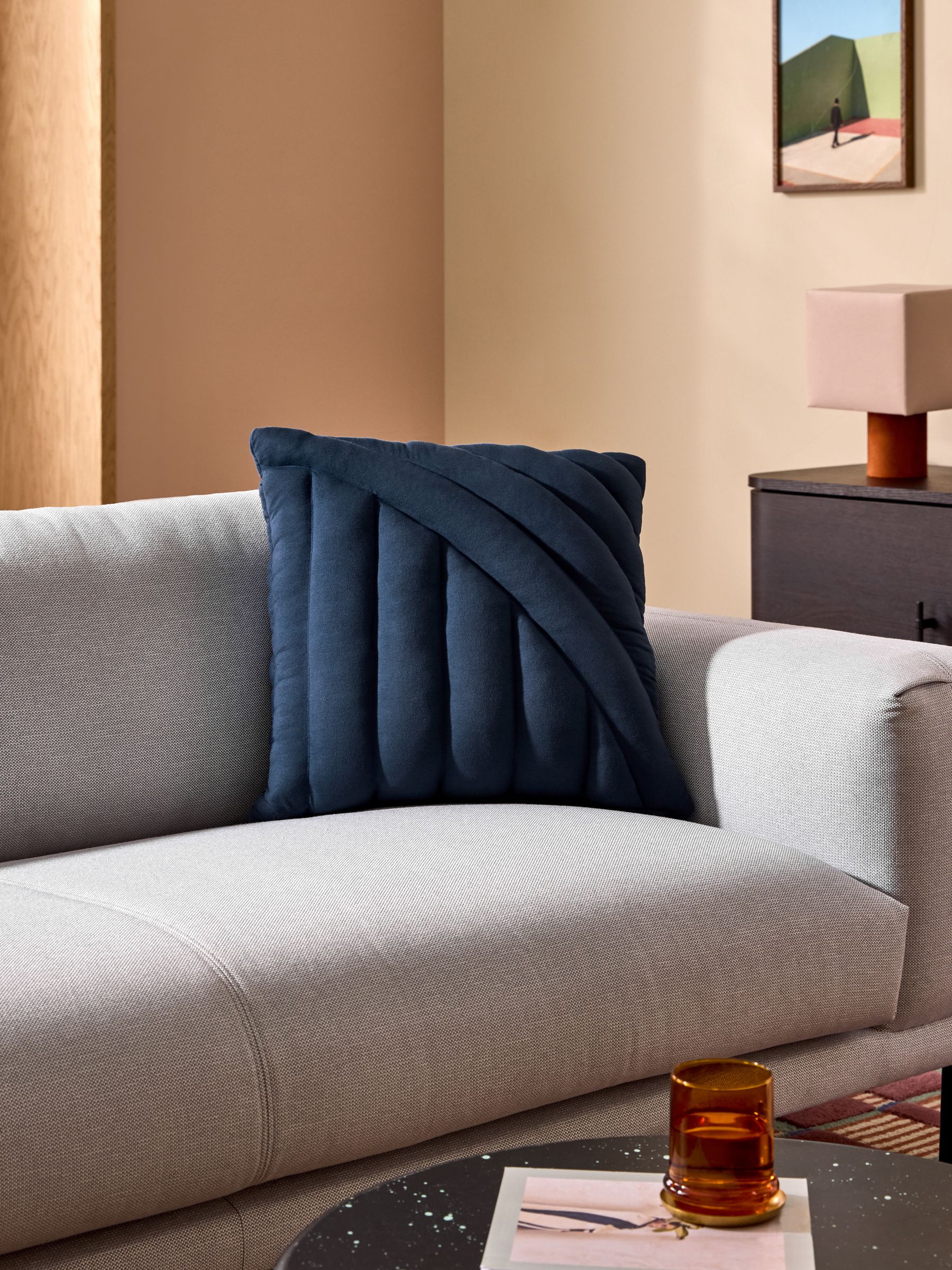 Lonny Quilted Jersey Cushion in Navy