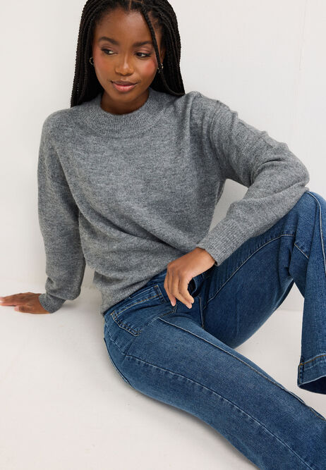 Womens Charcoal Grey Relaxed Crew Neck Jumper