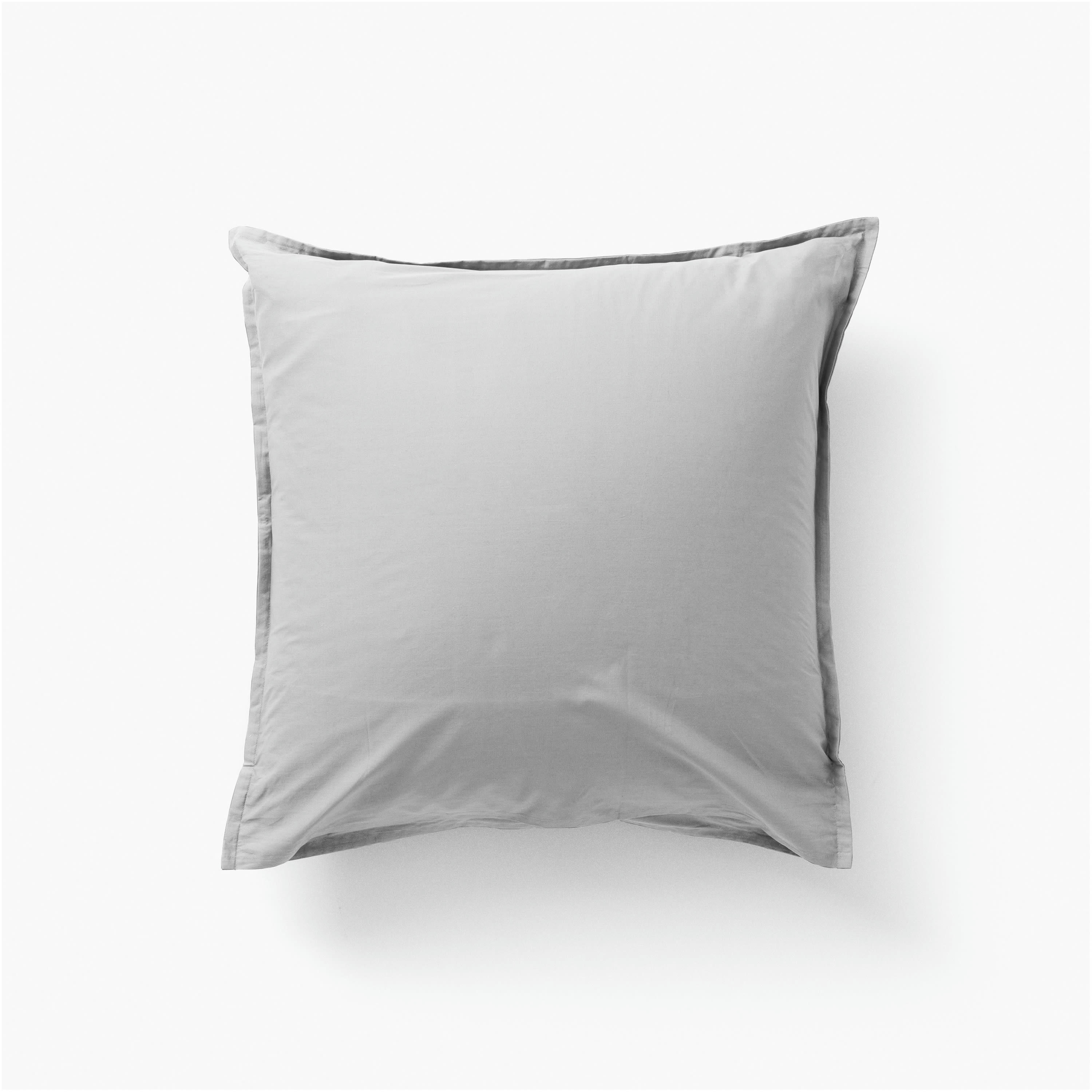 NEO - Taie d'oreiller carrée percale de coton uni brodé gris 64 x 64 cm