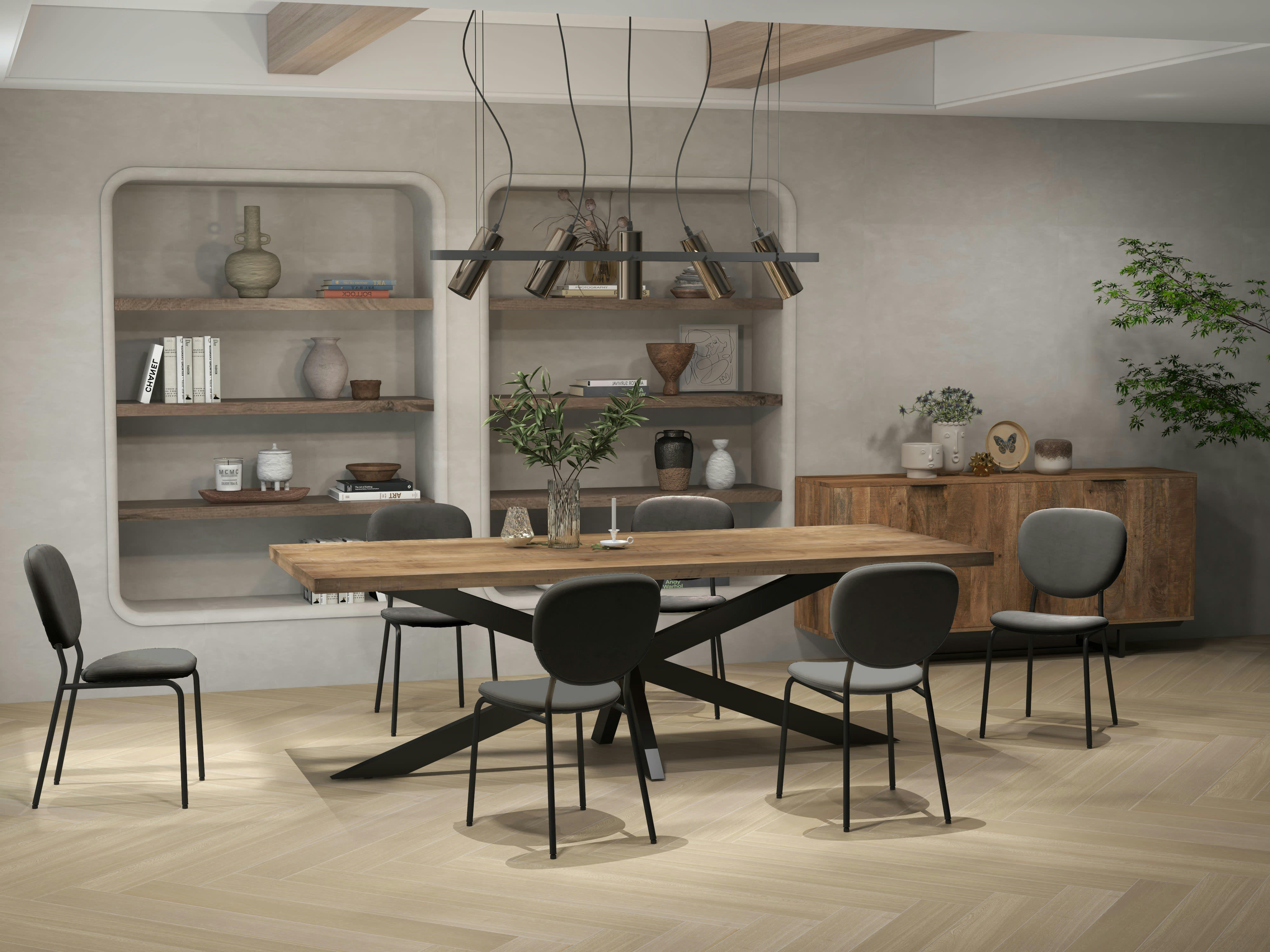 ANAIS - Chaise en Velours Gris Carbone et métal noir (x2)