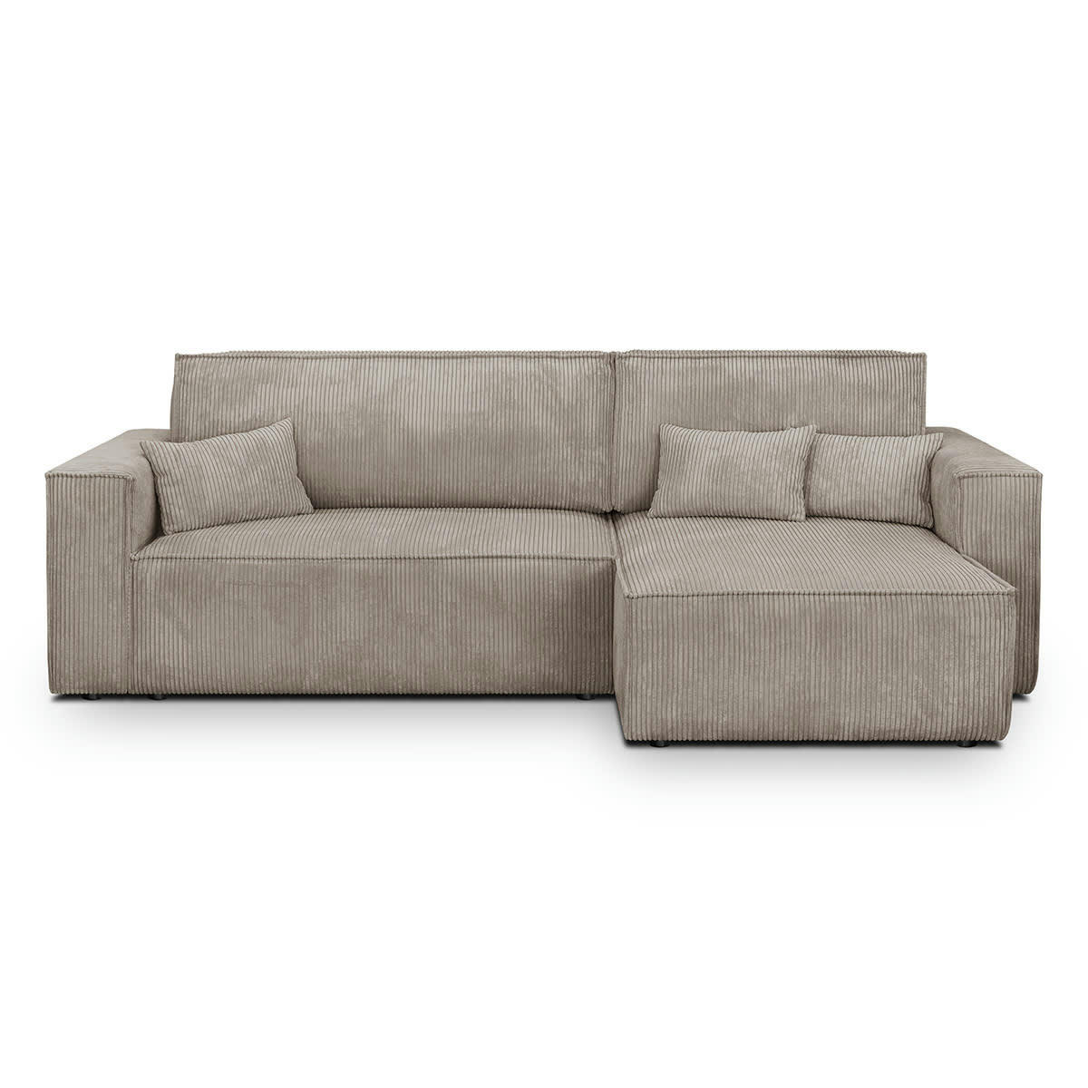 LIVIA NEW - Canapé d'angle convertible 4 places en velours côtelé taupe