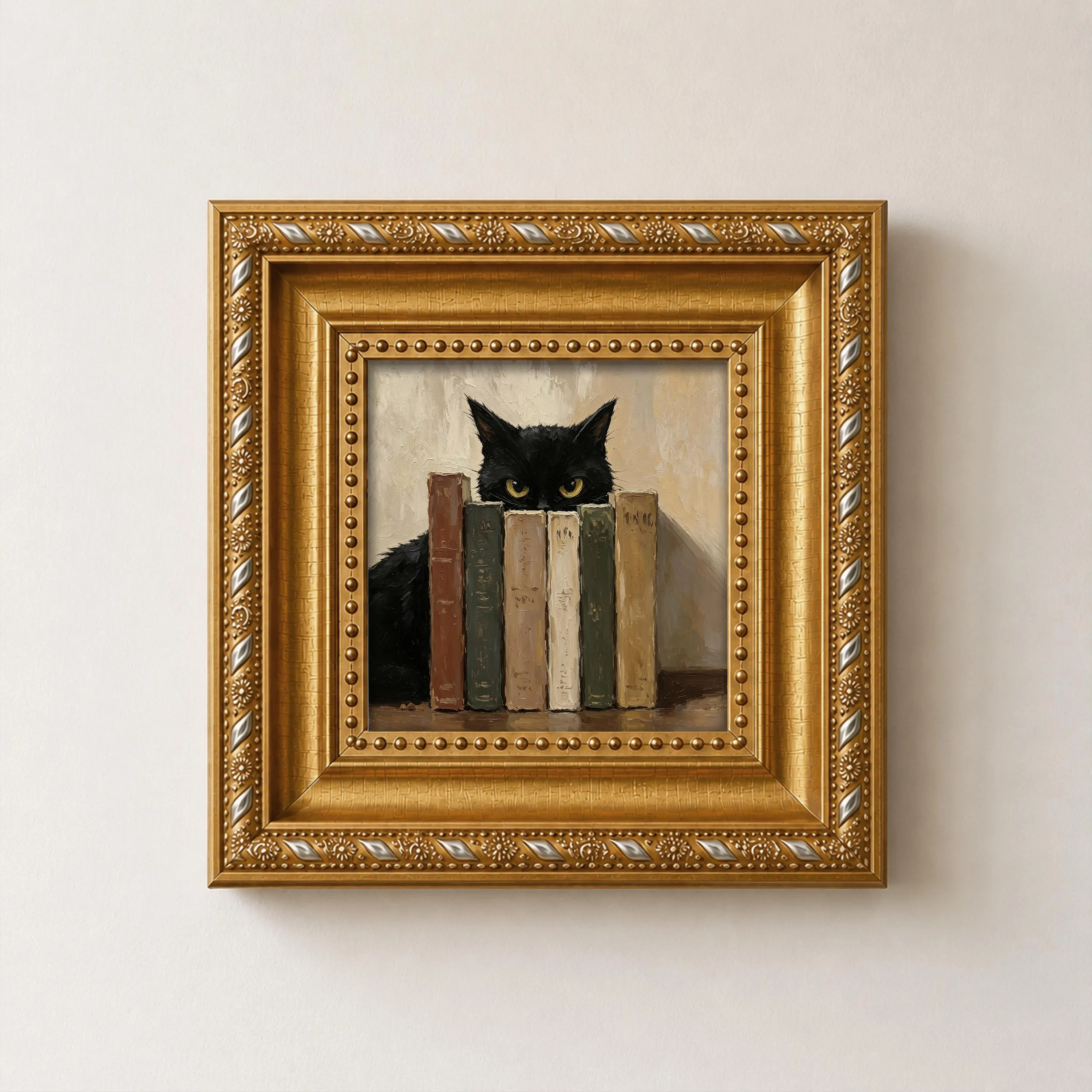 Small Black Cat Painting, Mini Hand Painted Oil Painting on Canvas, Cute Cat Art, Small Framed Cat Artwork, Unique Gift for Pet Lovers