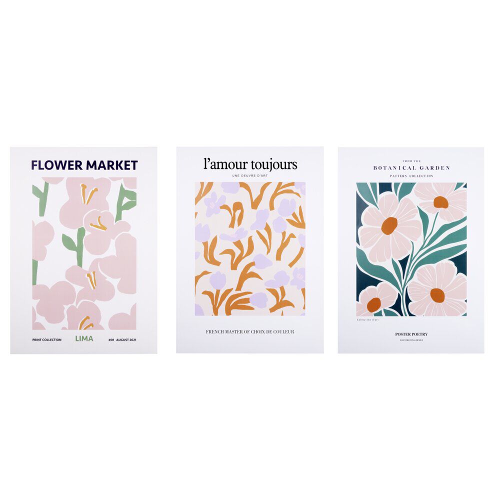 Poster papier x3 thème floral 30x40cm (3 modèles)