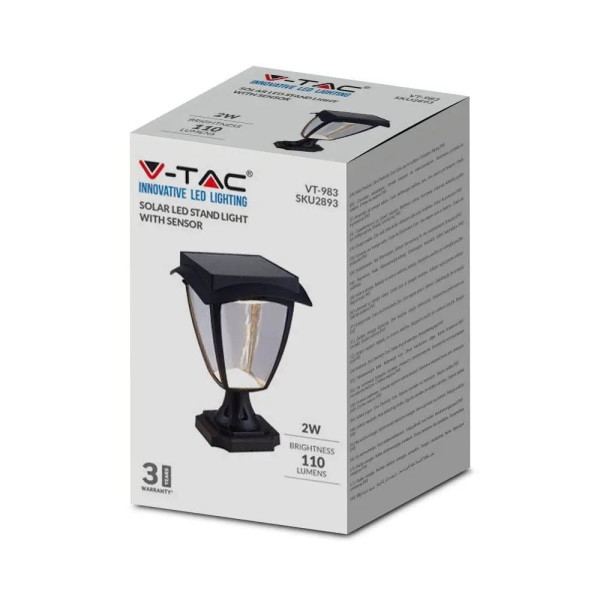 Słupek Ogrodowy Solarny V-TAC 2W LED IP44 25cm VT-983 ciepła zimna 110lm