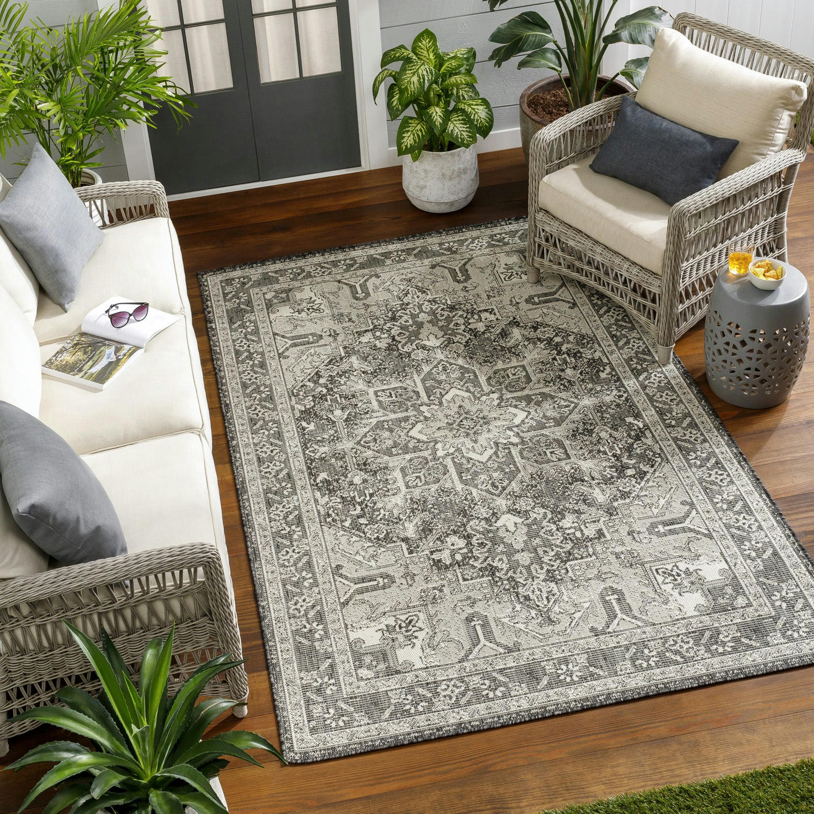 ELLY - Tapis d'Extérieur/Intérieur Anthracite/Ivoire 160x213