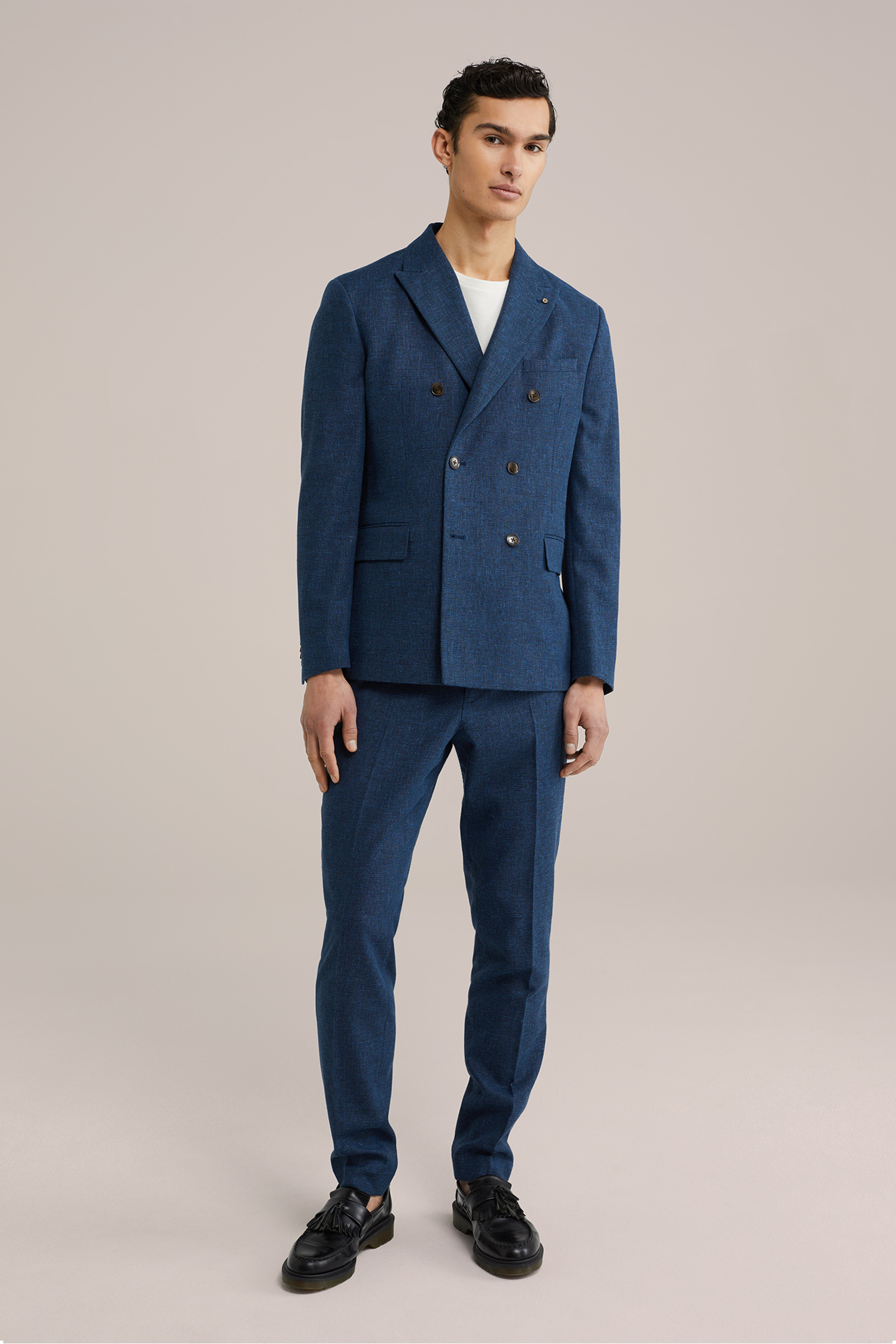 Heren Slim fit double breasted blazer van linnenmix