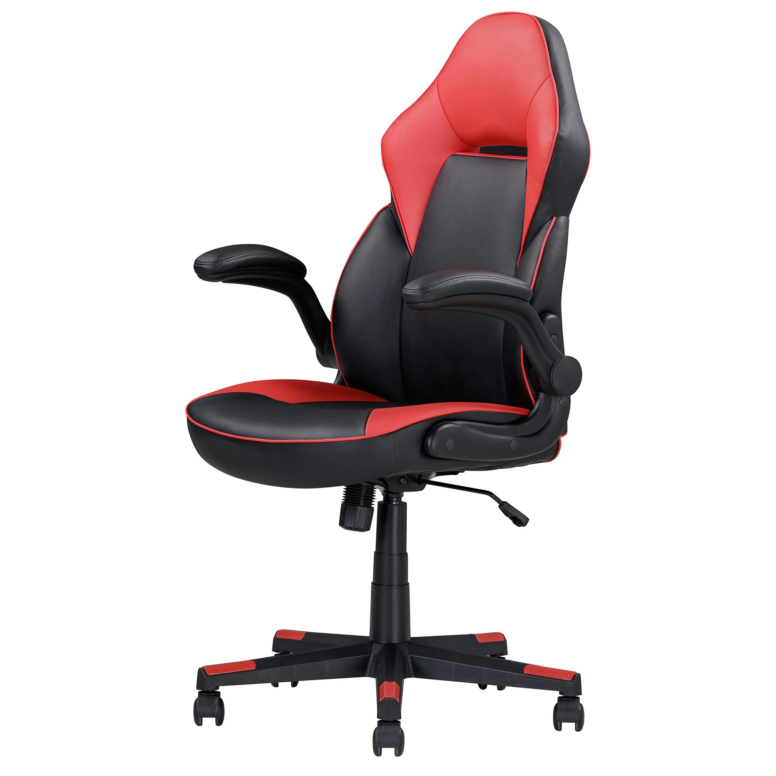 28 Inch Office Gaming Chair, 360 Degree Swivel, Black, Red Faux Leather