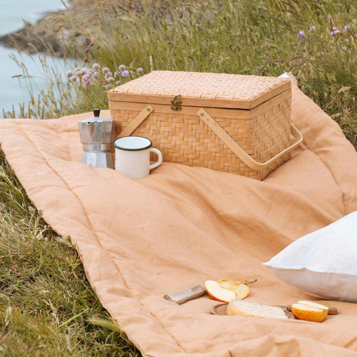 LIN BLÉ - Couvre-lit uni en lin beige foncé 130x200