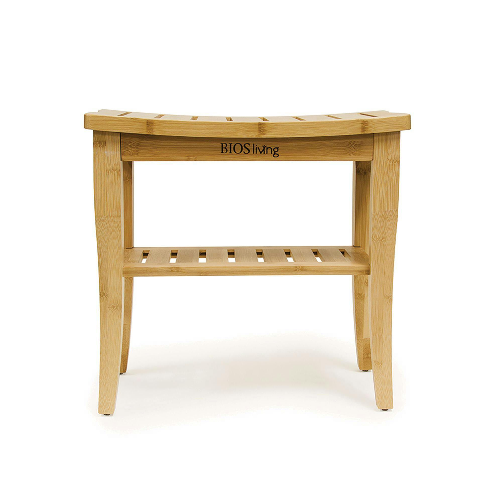 Bios Living Bamboo Wood Shower Bench Seat with Shelf For Bathroom & Sauna, 19-in Height