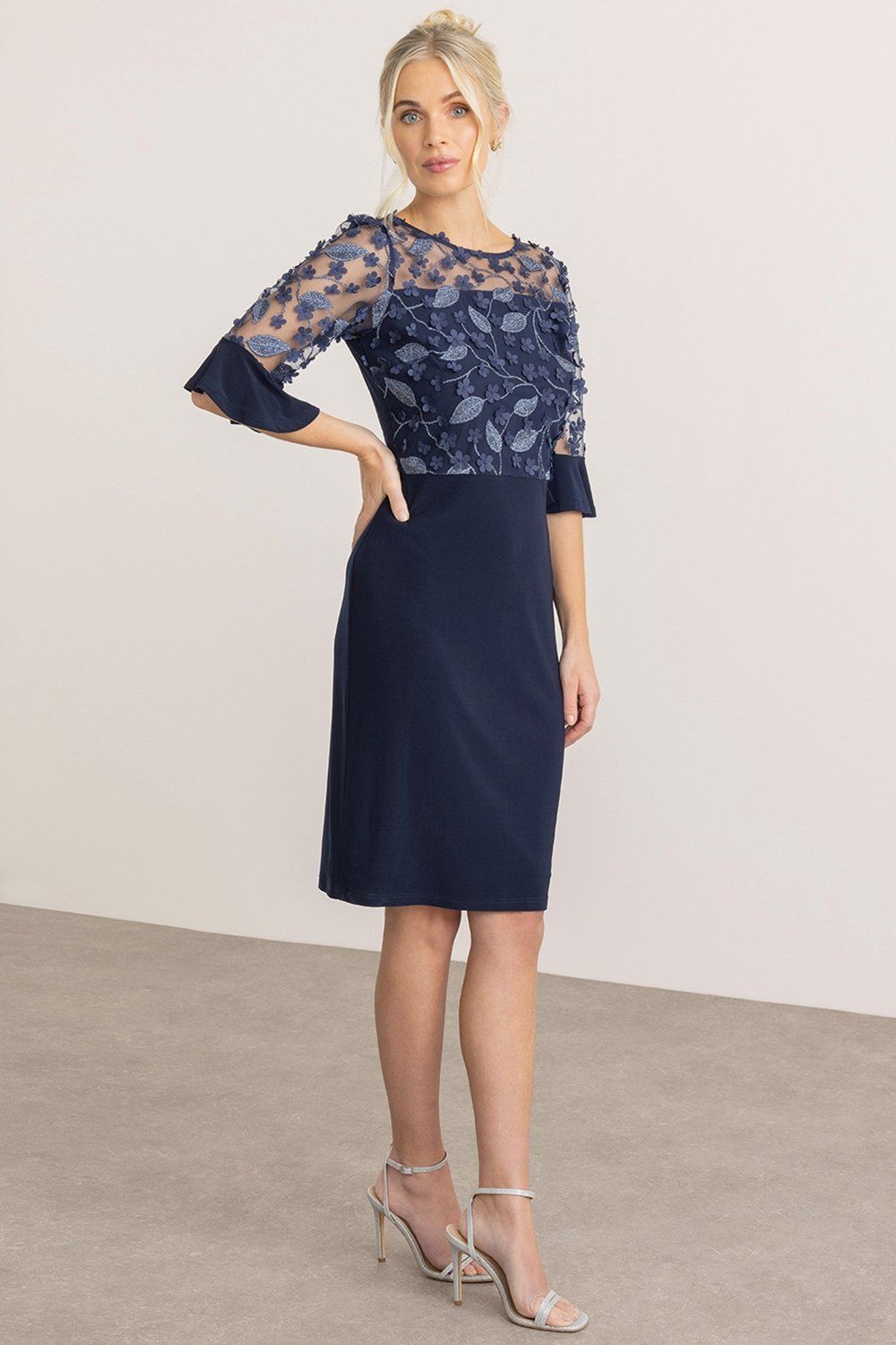 Klass. ITY Floral Applique Fitted Dress
