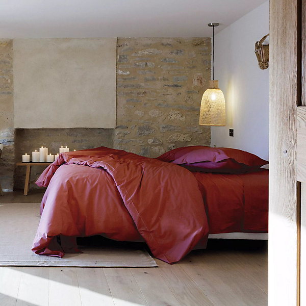 Housse de couette uni 280x240 cm percale de coton MANOIR rose Pêche