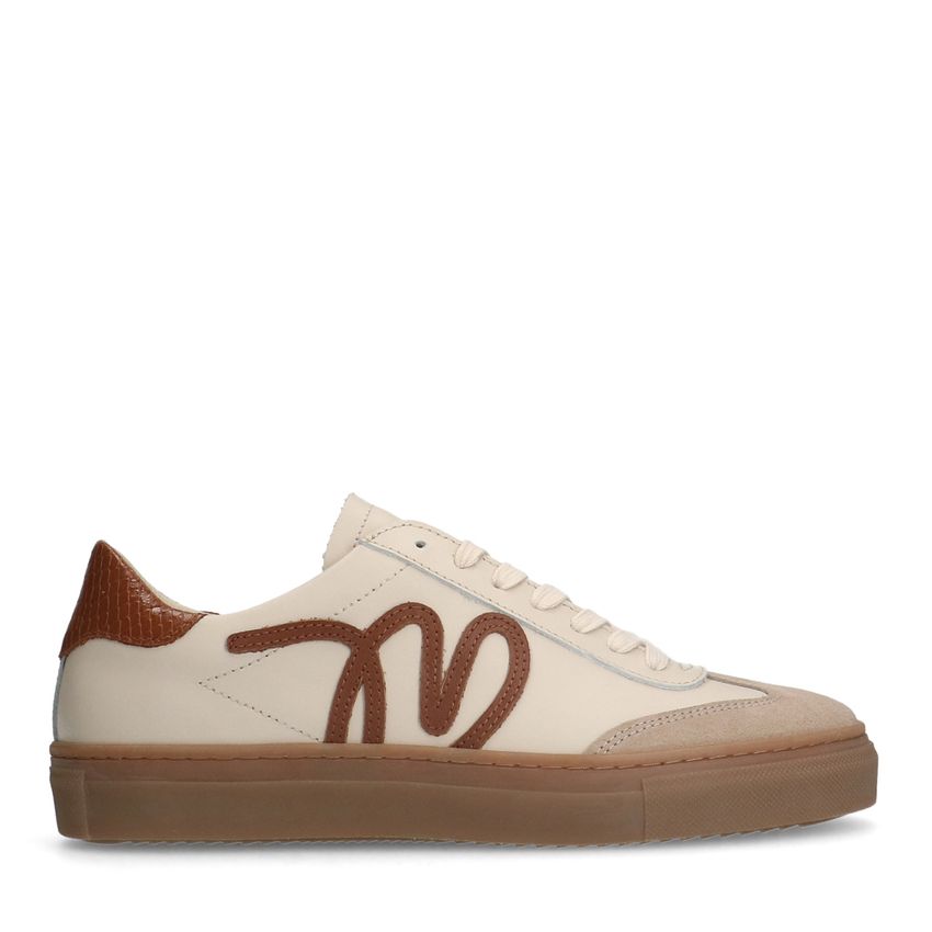 Manfield Beige leren sneakers met suède details