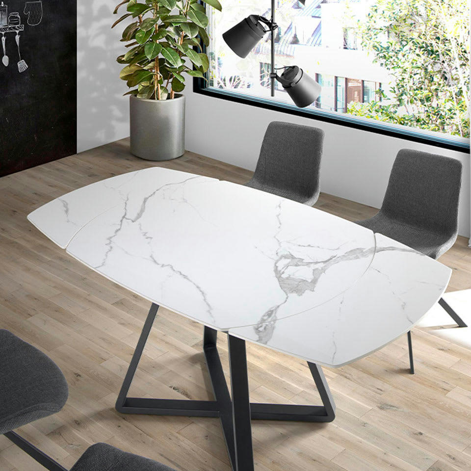 - Table à manger porcelaine blanc et acier