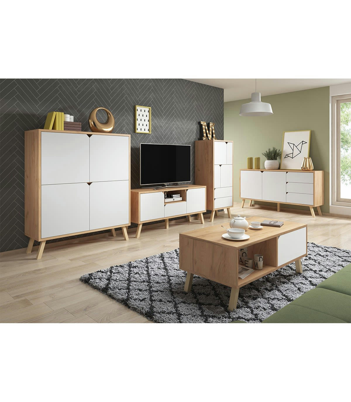 TOKIO - Meuble TV 2 portes 1 tiroir 1 niche L140 cm