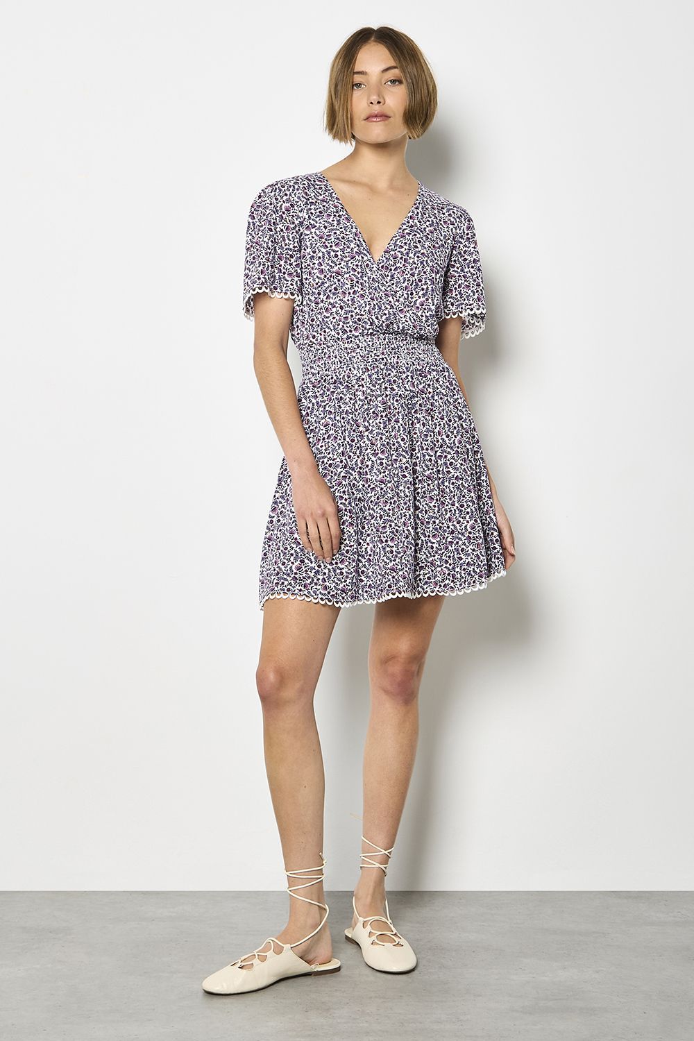 Apricot Ditsy Floral Gold Foil Mini Dress