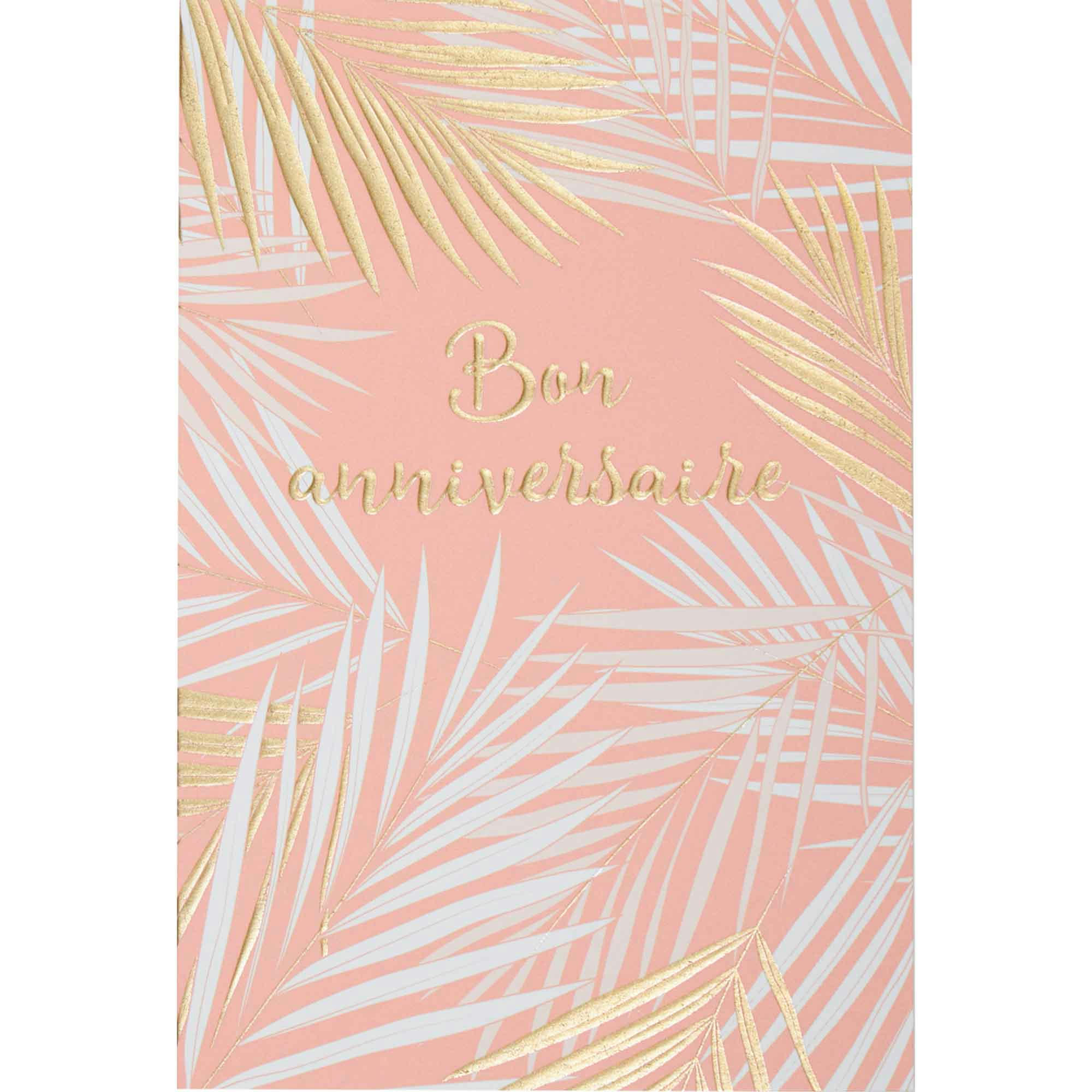 - Carte bon anniversaire rose pastel et or