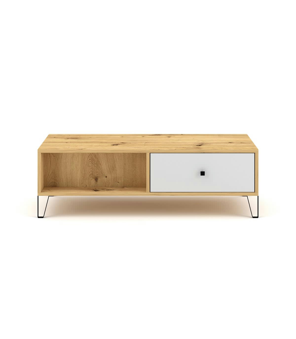 BILBAO - Table Basse avec 2 Tiroirs L110 cm - Effet bois et blanc