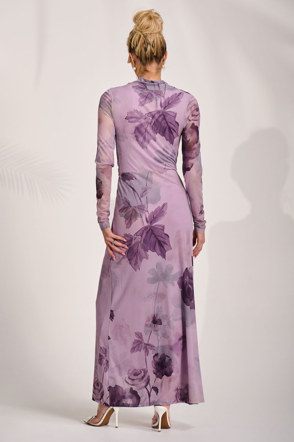 Jolie Moi High Neck Long Sleeve Mesh Maxi Dress