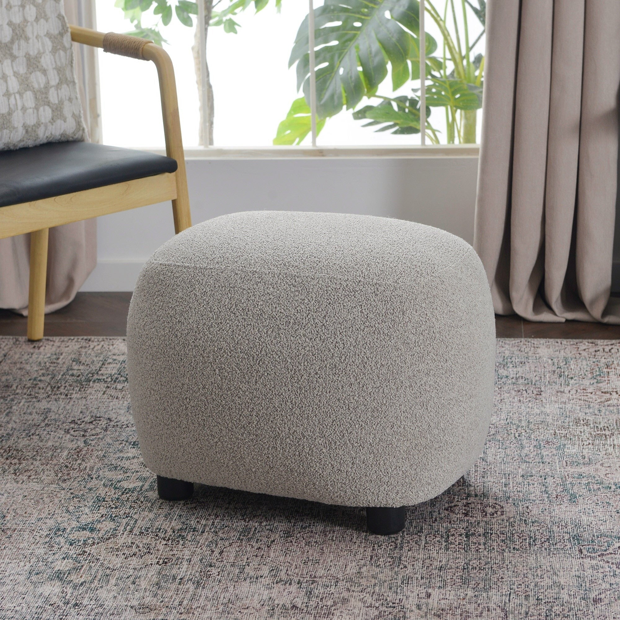 KINWELL 23 W Boucle Upholstered Footstool Ottoman Sofa Chair Footrest