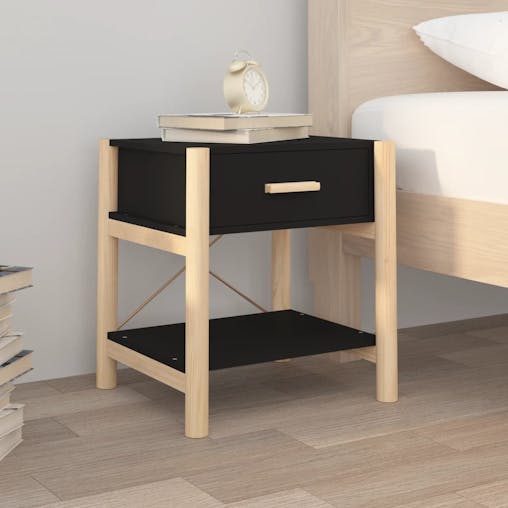 NNEVL Bedside Tables 2pcs Black 42x38x45 cm Engineered Wood