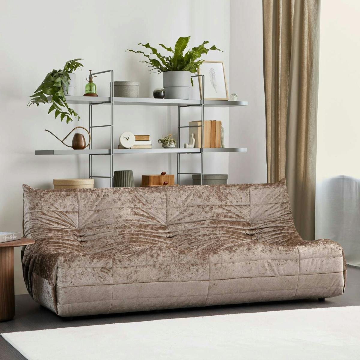 Canapé 3 places beige en tissu plissé 210 cm ARVEN