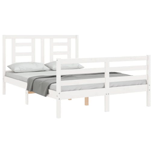 NNEVL Bed Frame with Headboard White 137x187 cm Double Solid Wood