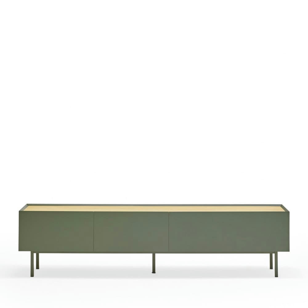 ARISTA - Meuble TV en bois 1 porte 2 tiroirs L180cm vert amande