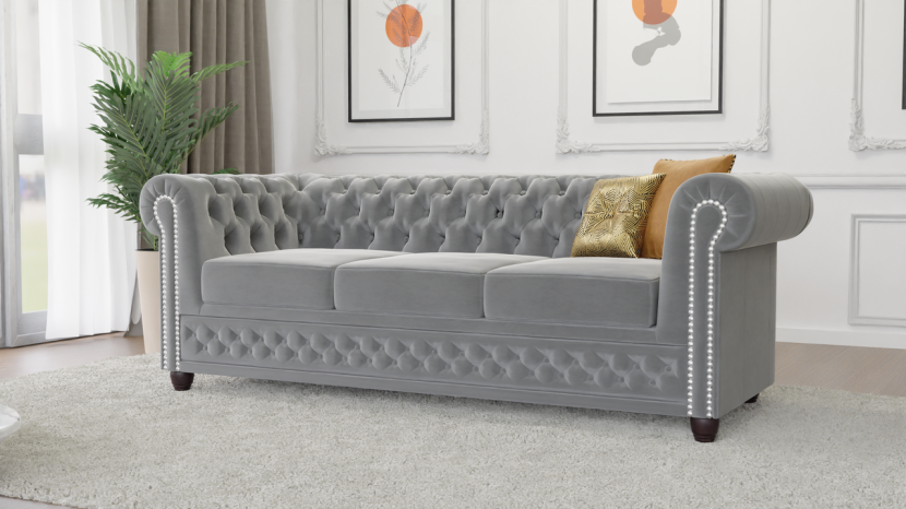 Ropez Chesterfield York sofa 3 os. pikowana welur Riviera 91