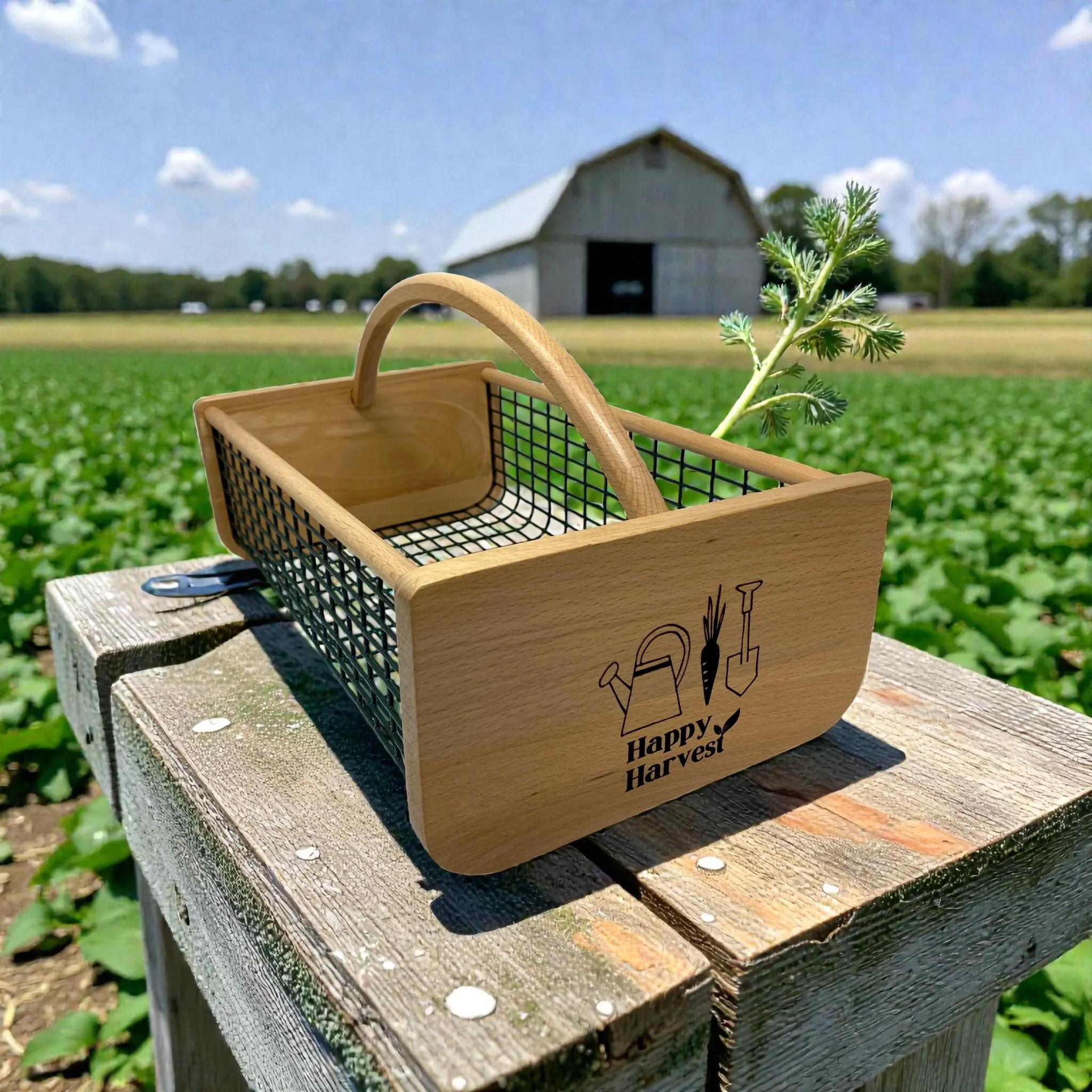 Custom Engraved Harvest Basket – Personalized Garden Hod with Name, Premium Gardener Gift, Large Produce Basket