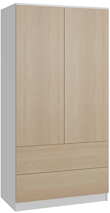 Szafa garderoba CLASSIC 2 szuflady - Biała/front Dąb Sonoma | 180x90x50 cm