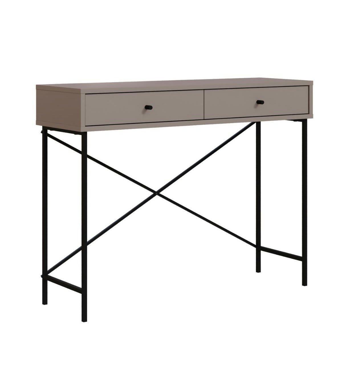 TITAN - Console 2 tiroirs couleur moka et pieds en métal - L110 cm