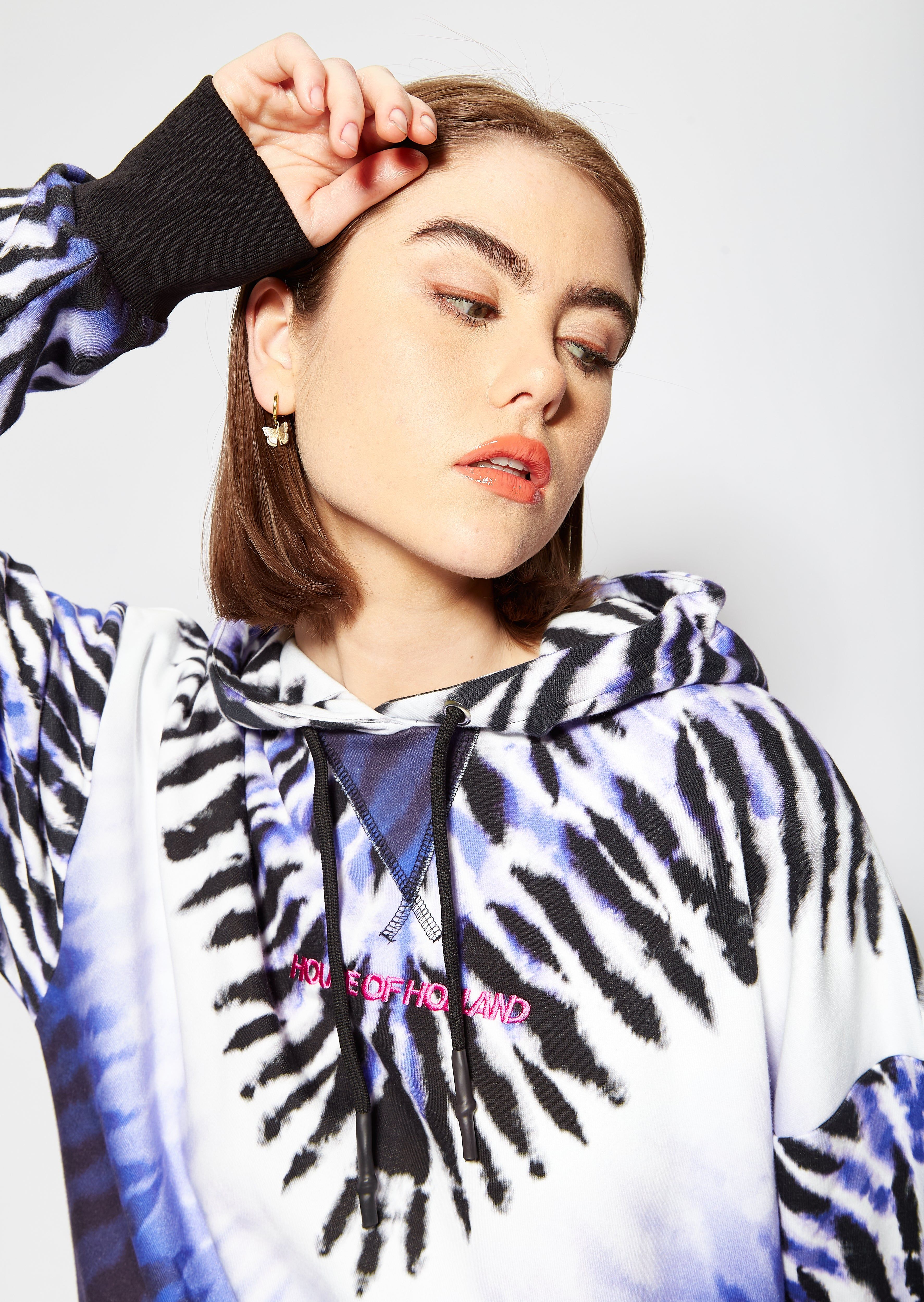 House of Holland Purple&White Tie Dye Zebra Print Hoodie