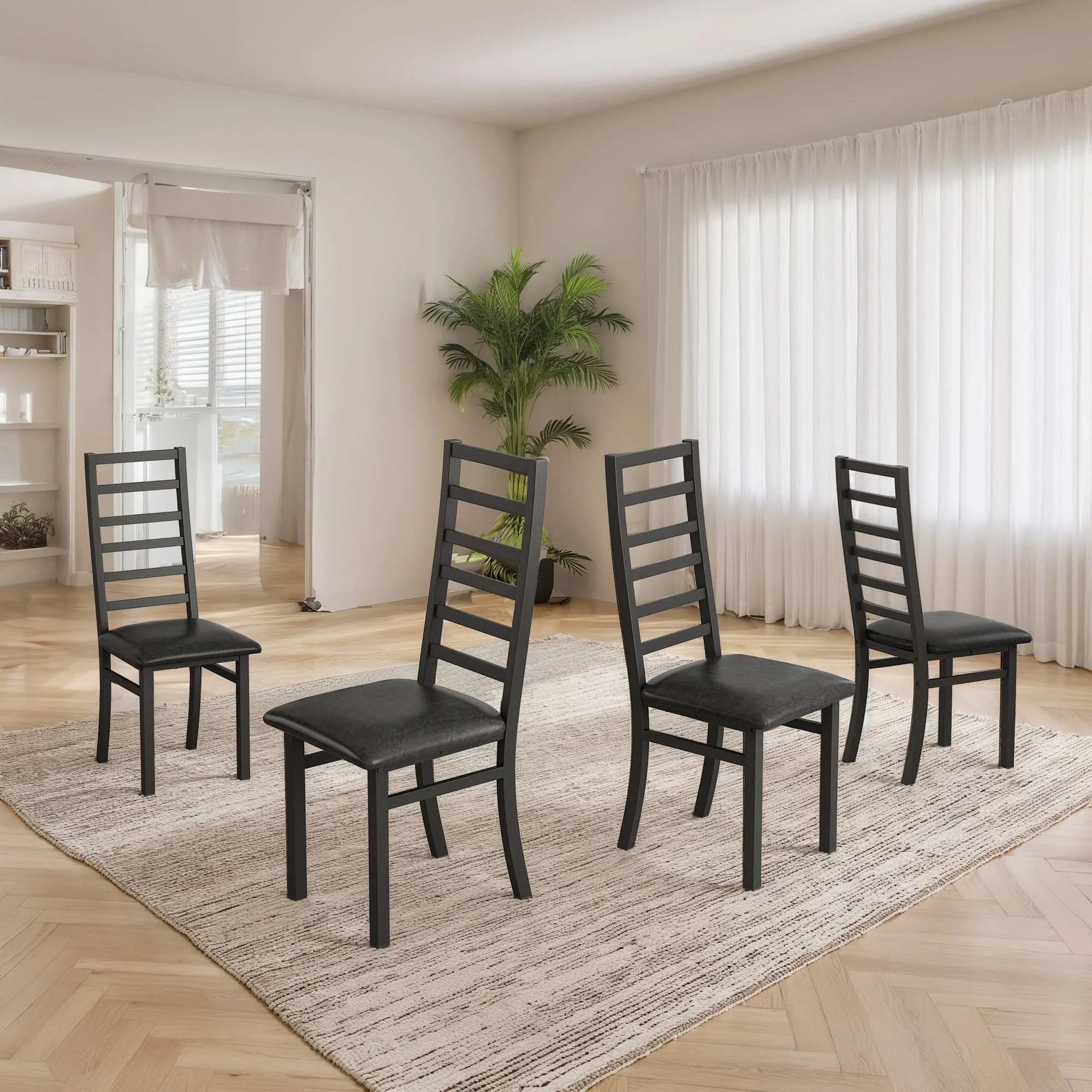 Metal Dining Chairs Set of 4, Steel Legs and PU Leather Seats, High Back Armless Dining Chairs, for Kitchen, Living Room