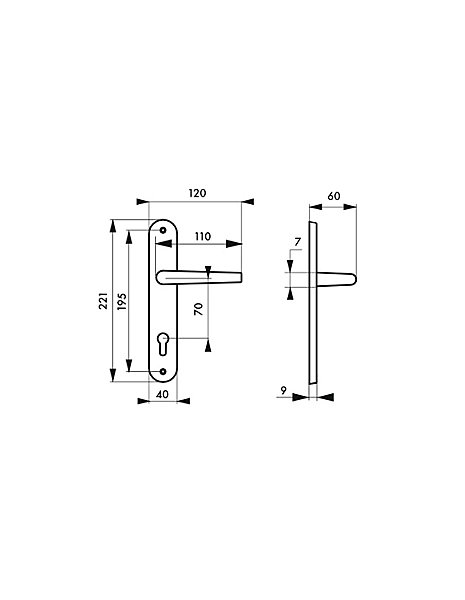 Ensemble de poignées pour porte d'entrée Chantilly trou de cylindre, carré 7mm, entr'axes 195mm, anodisé inox - THIRARD
