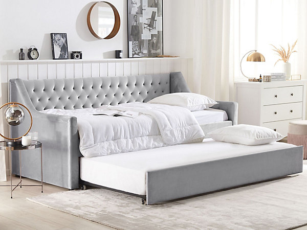 Lit gigogne Velours MONTARGIS 90 x 200 cm Gris clair