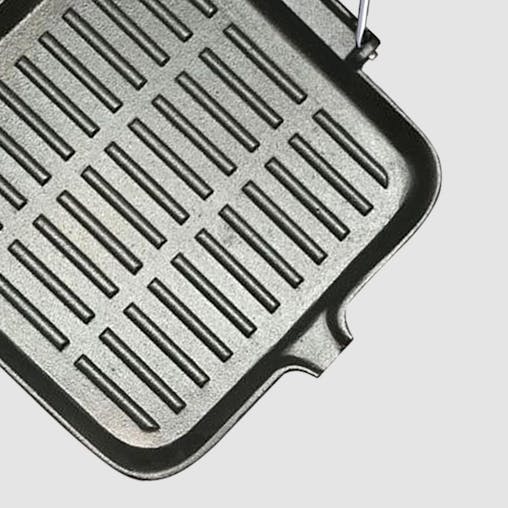 SOGA 2X 24cm Ribbed Cast Iron Square Steak Frying Grill Skillet Pan with Folding Wooden Handle