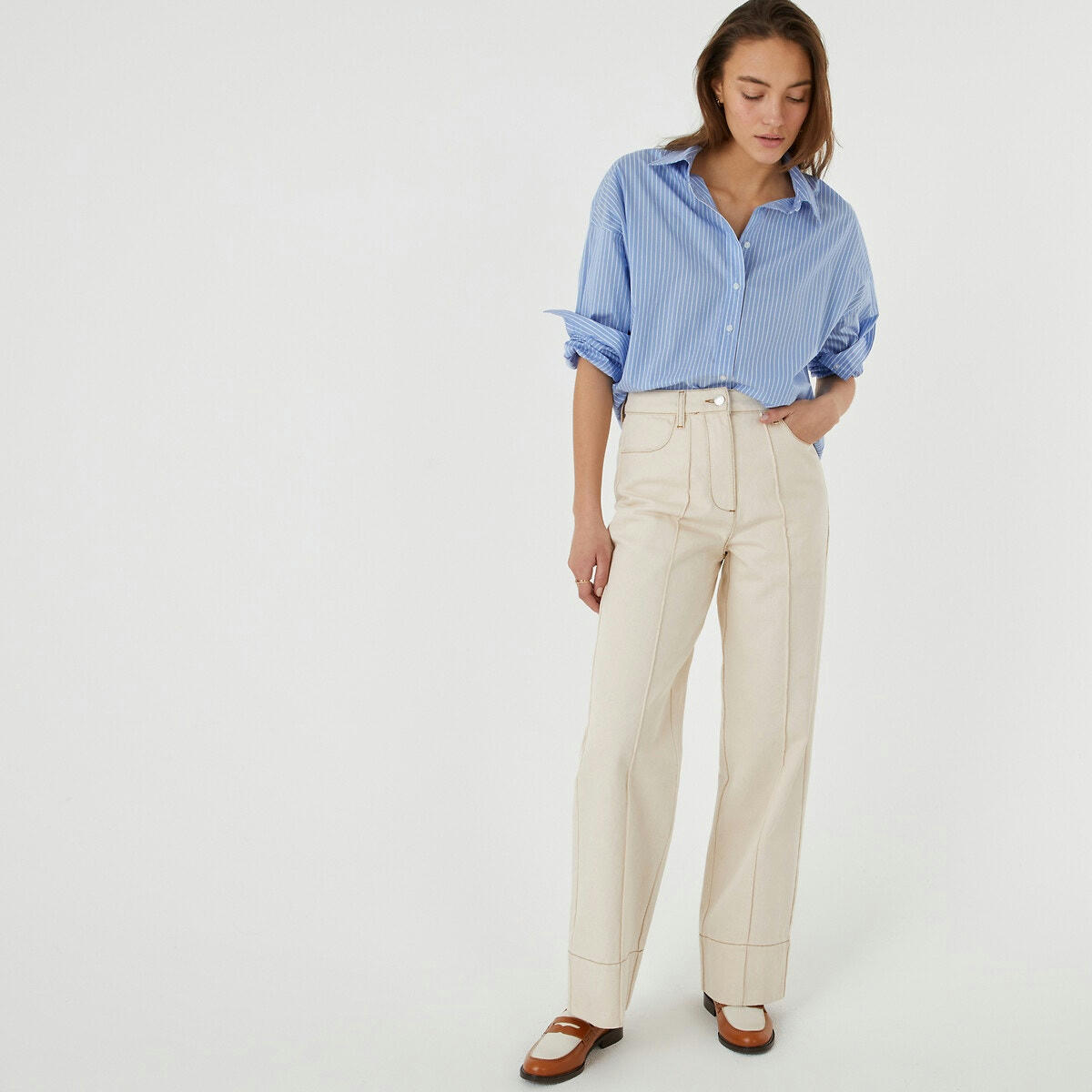 Chemise Signature, rayée ample, manches longues