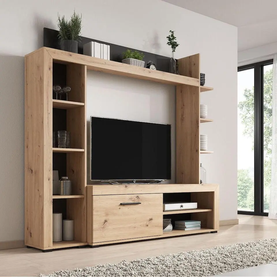 Meubella - Wandmeubel Ramona - Eiken - Zwart